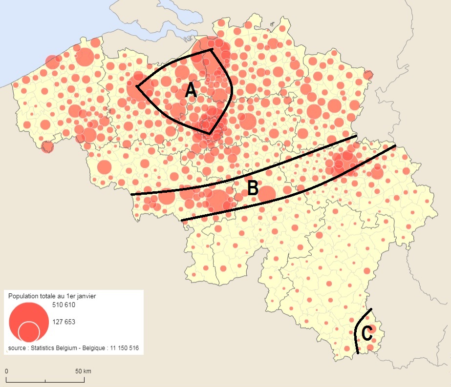 La différence entre la densité de population en Wallonie et en Flandre La différence entre la densité de population en Wallonie et en Flandre