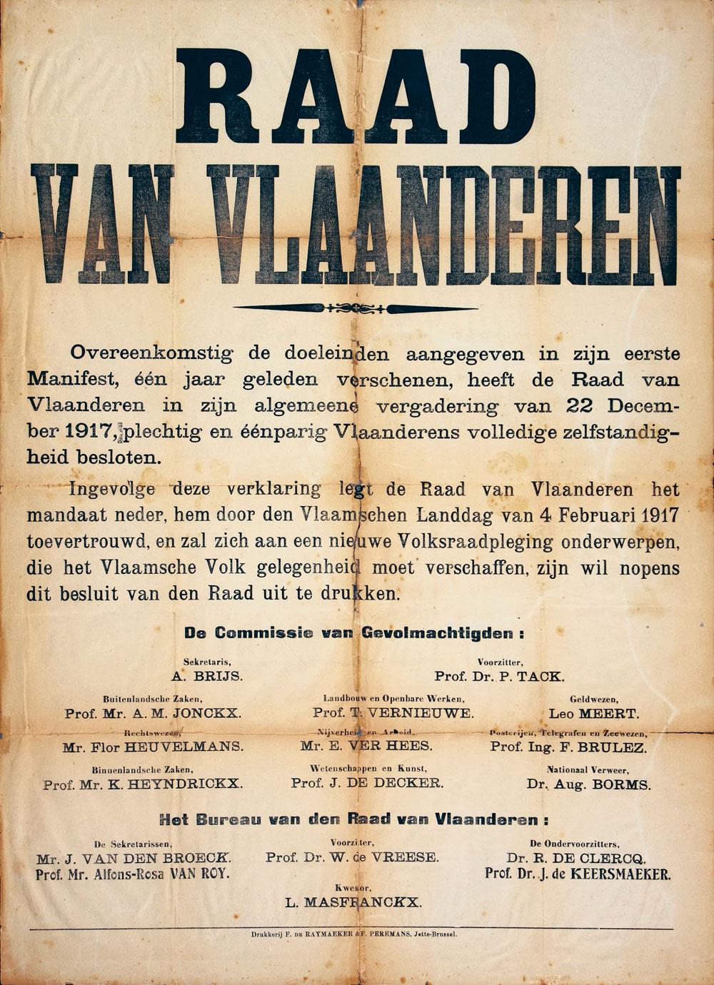 Exemple d'affiche faisant la promotion de la Flamenpolitiek durant la 1ère guerre mondiale Exemple d'affiche faisant la promotion de la Flamenpolitiek durant la 1ère guerre mondiale