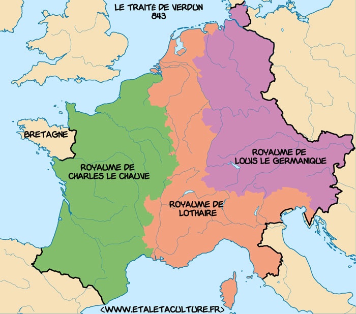 Le traité de Verdun en 843 Le Traité de Verdun en 843