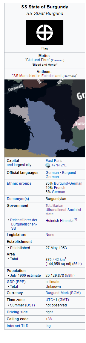 Fiche Wikipédia fictive  du territoire gagné par la Bourgogne après la victoire dans la guerre franco-bourguignone de Décembre 1963 de l'Ordenstaat SS bourguignon