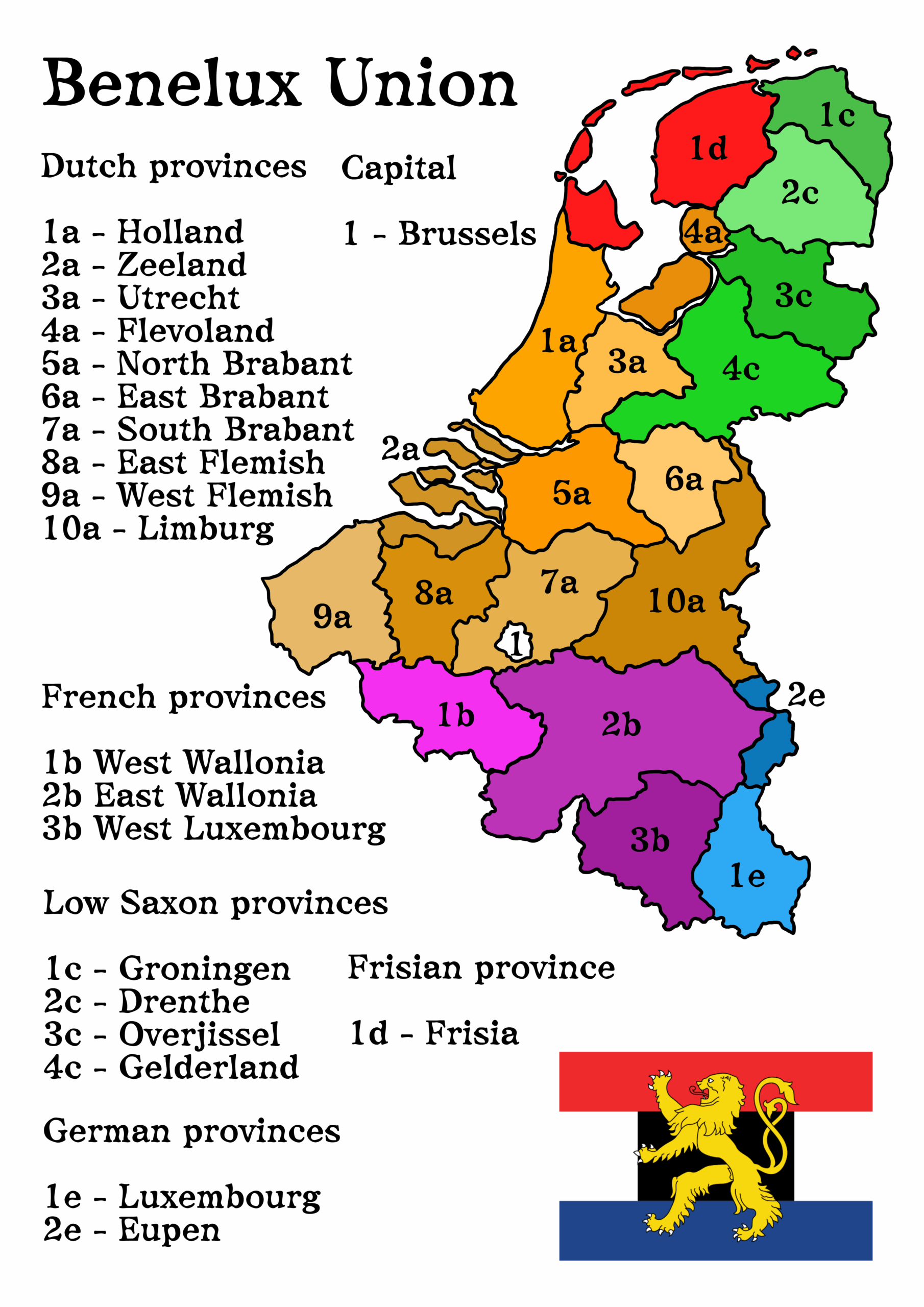 La carte politique de l'Union du Benelux