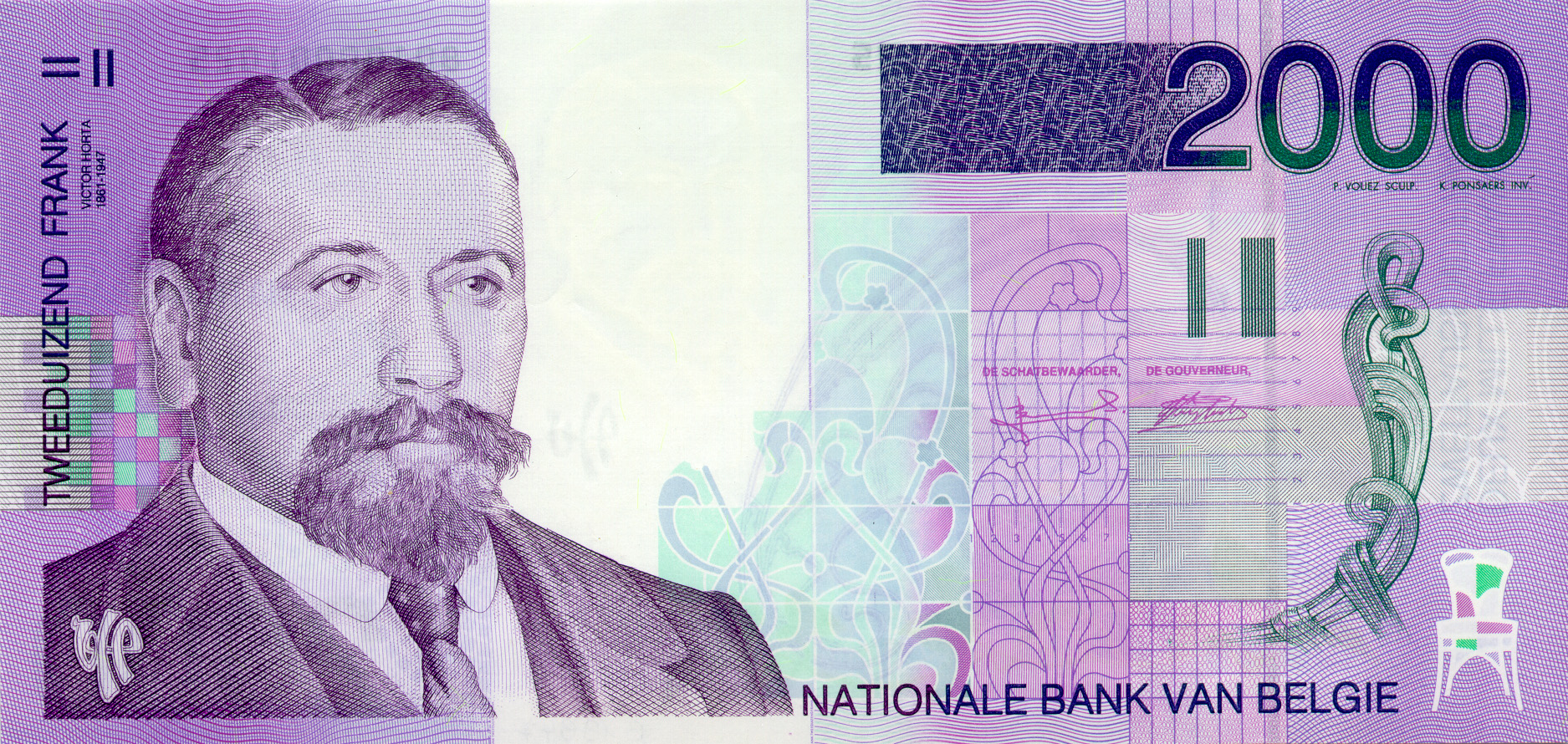 La dernière série de billet de francs-belges en 2000 représentant ici Victor Horta, un architecte belge très connu.