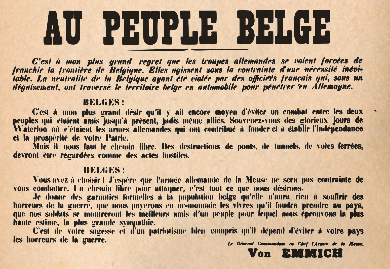 L'ultimatum allemand à la Belgique du 3 Août 1914