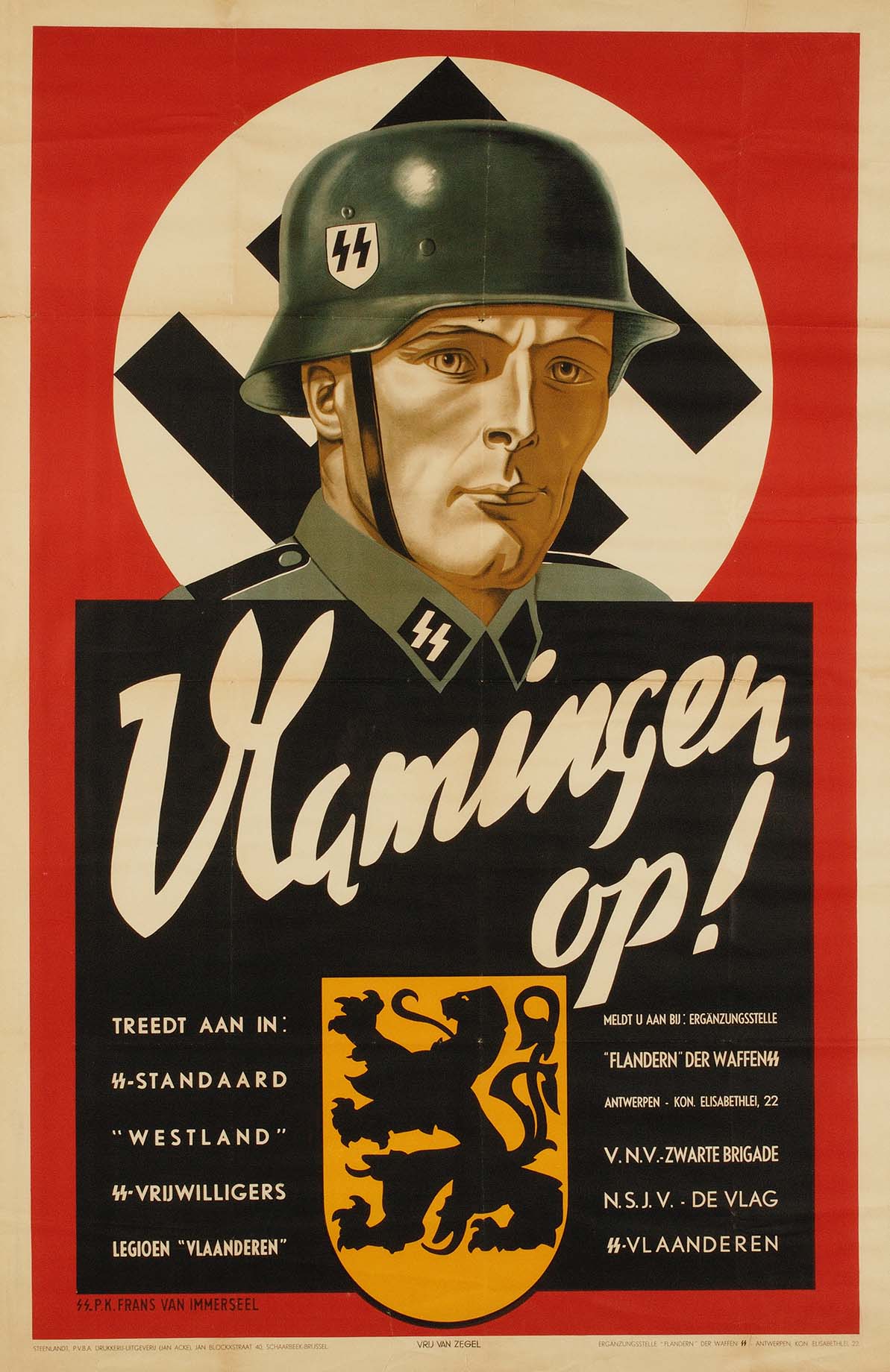 Affiche de propagande de la Légion flamande, la volonté de la part des nazies de germanisé les flamands durant la 2ème guerre mondiale.