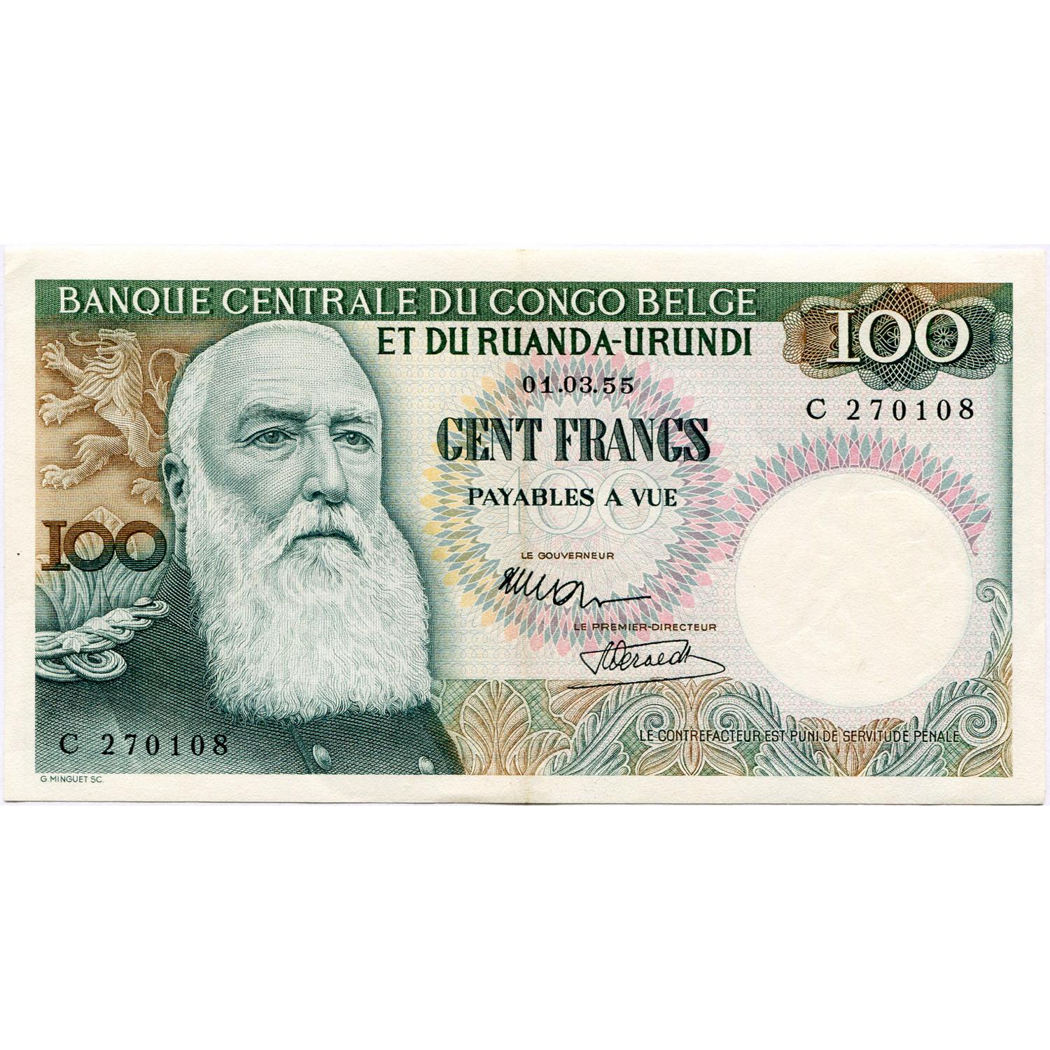 Le billet de francs-belges représentant le roi Léopold II