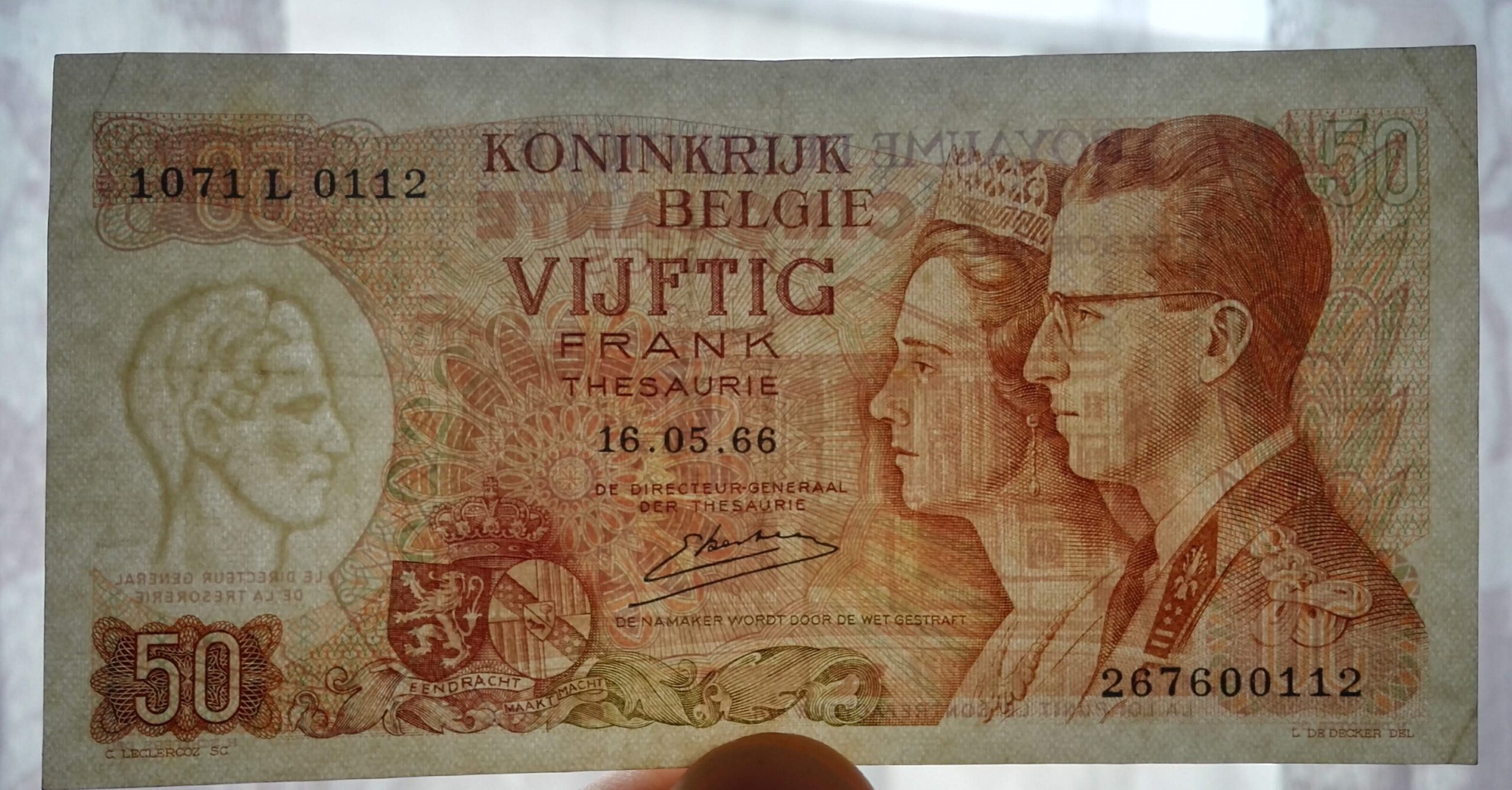 Billet de francs-belges représentant le roi Baudouin avec la reine Fabiola