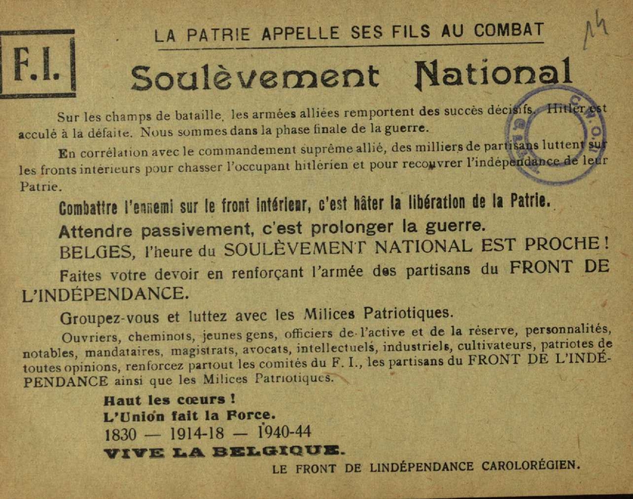 Message de résistance du Front de l'Indépendance